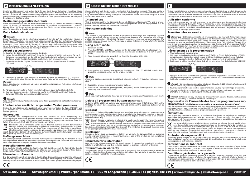 Page 1 de la notice Manuel utilisateur Schwaiger UFB100U