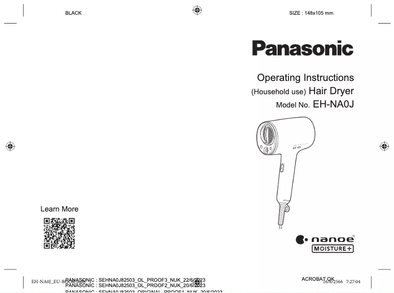 Page 1 de la notice Manuel utilisateur Panasonic EH-NA0J