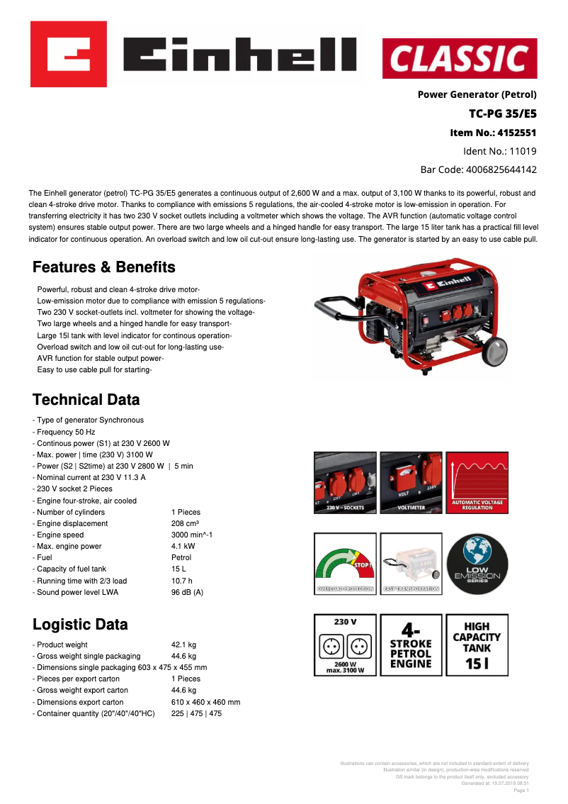 Page n°1 - Fiche technique Einhell TC-PG 35/E5