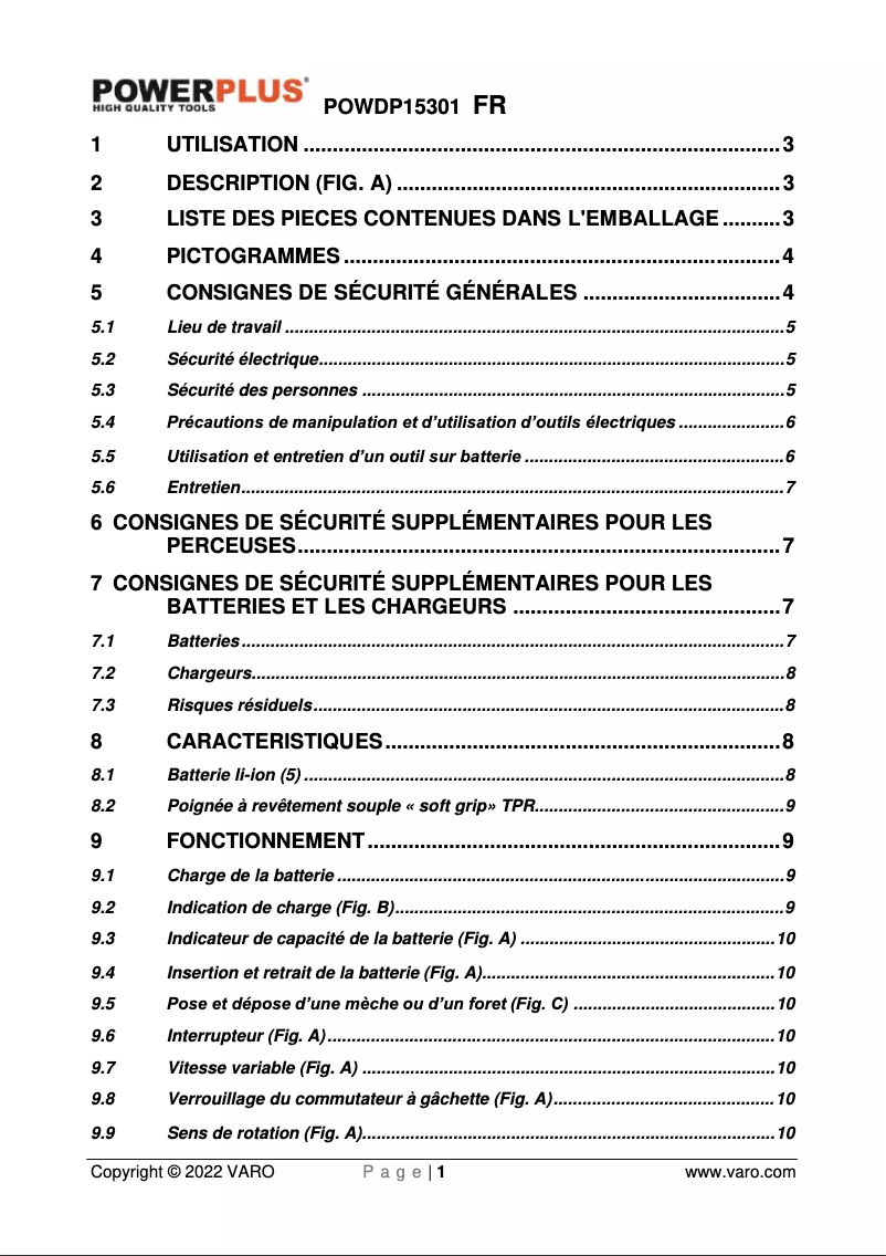 Page n°1 - Manuel utilisateur PowerPlus POWDP15301