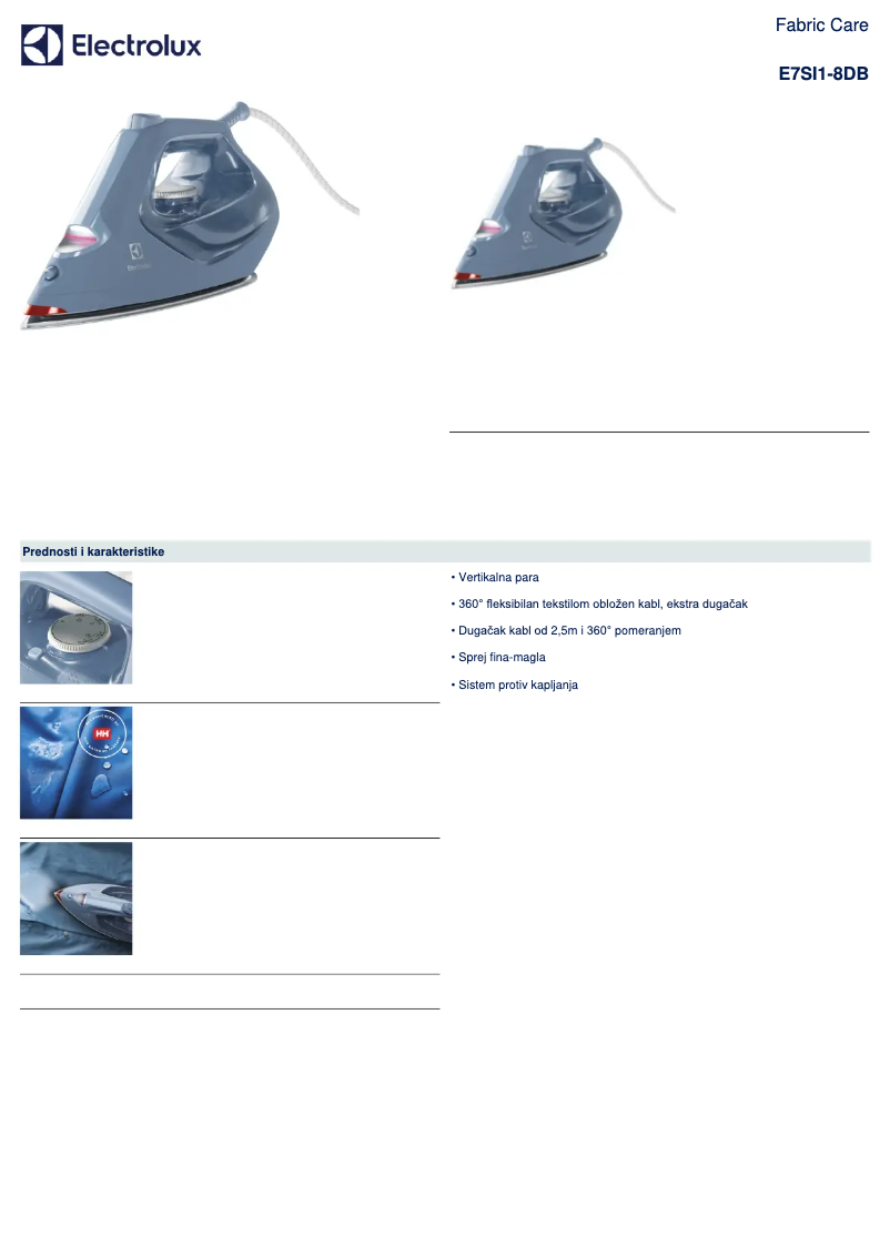 Page 1 de la notice Fiche technique Electrolux Refine 700 E7SI1-8DB