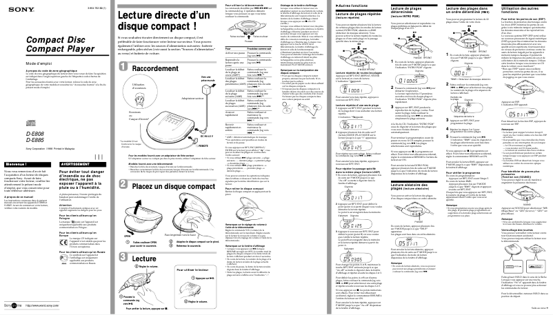 Image de la première page du manuel de l'appareil D-E885