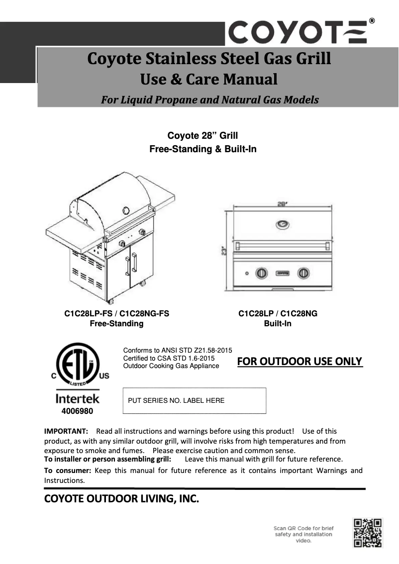 Image de la première page du manuel de l'appareil C1C28LP-FS