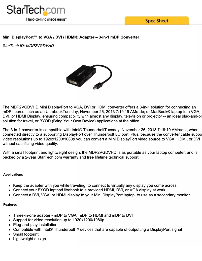 Image de la première page du manuel de l'appareil MDP2VGDVHD