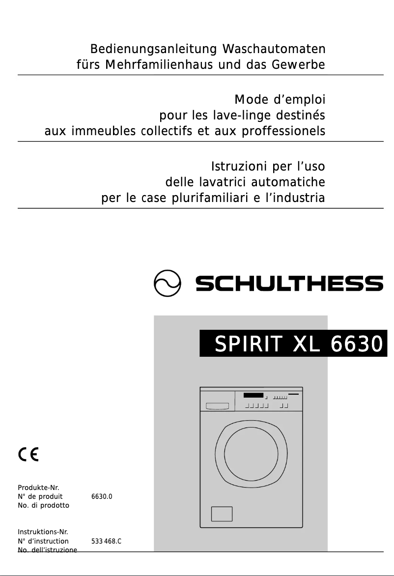Page 1 de la notice Manuel utilisateur Schulthess Spirit TopLine XL 6630