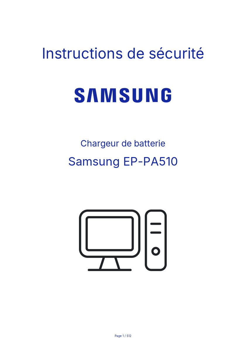 Page n°1 - Instructions de sécurité Samsung EP-PA510