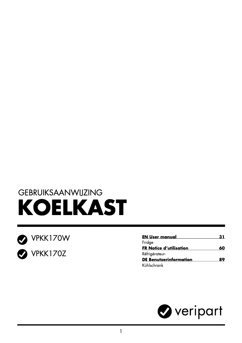 Page n°1 - Manuel utilisateur Veripart VPKK170Z