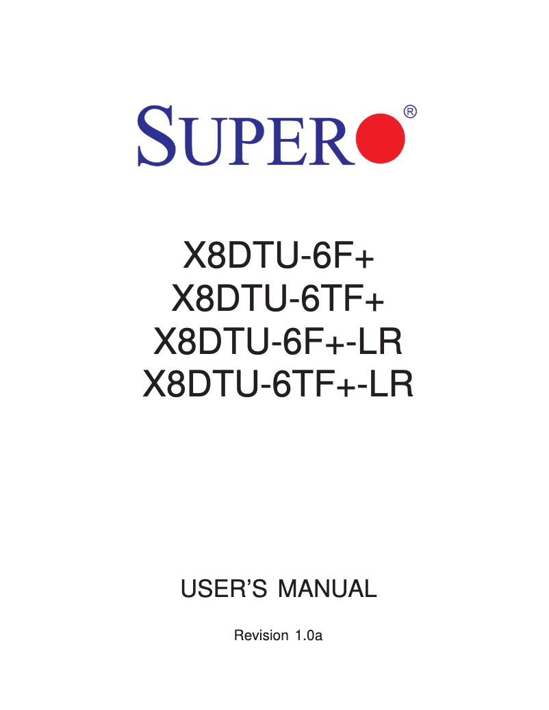 Page 1 de la notice Manuel utilisateur Supermicro X8DTU-6F+-LR