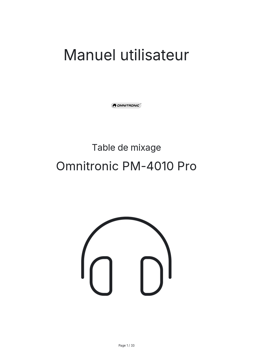 Page n°1 - Manuel utilisateur Omnitronic PM-4010 Pro