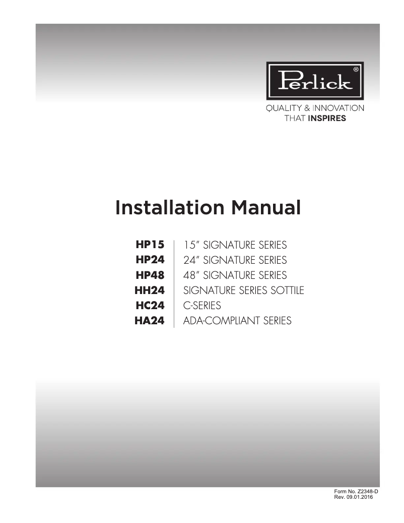 Page n°1 - Guide d'installation Perlick HA24RB-3-4