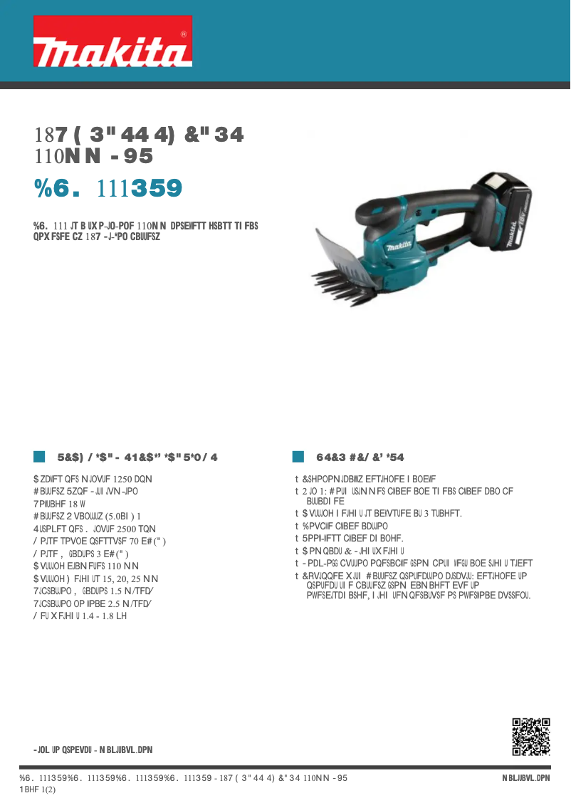 Page 1 de la notice Fiche technique Makita DUM111RTX