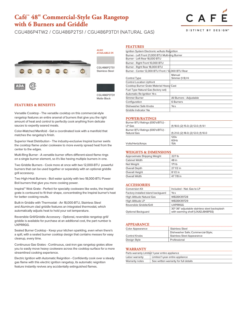 Image de la première page du manuel de l'appareil CGU486P3TD1
