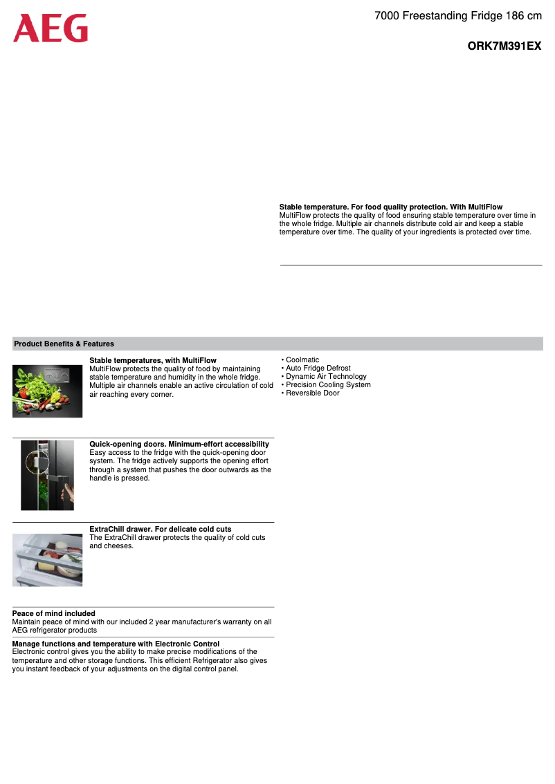 Page 1 de la notice Fiche technique AEG ORK7M391EX