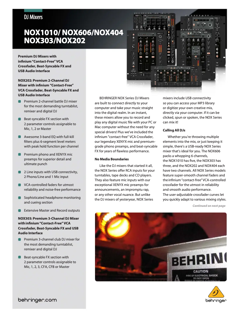 Page 1 de la notice Brochure Behringer NOX1010