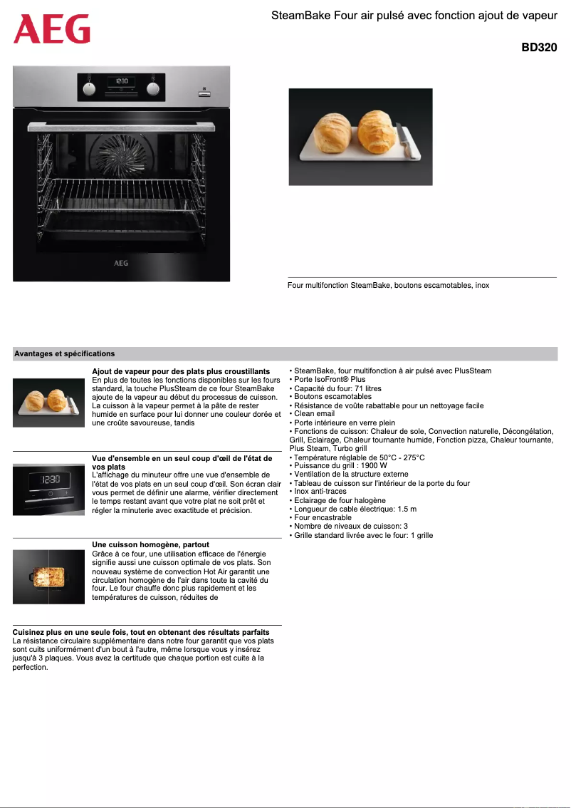 Página 1 del manual Ficha técnica AEG BD320
