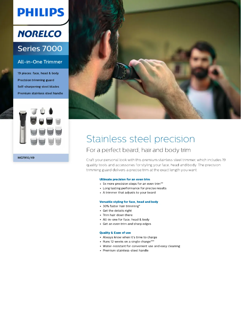 Page 1 of the manual Technical Sheet Philips Norelco MG7910