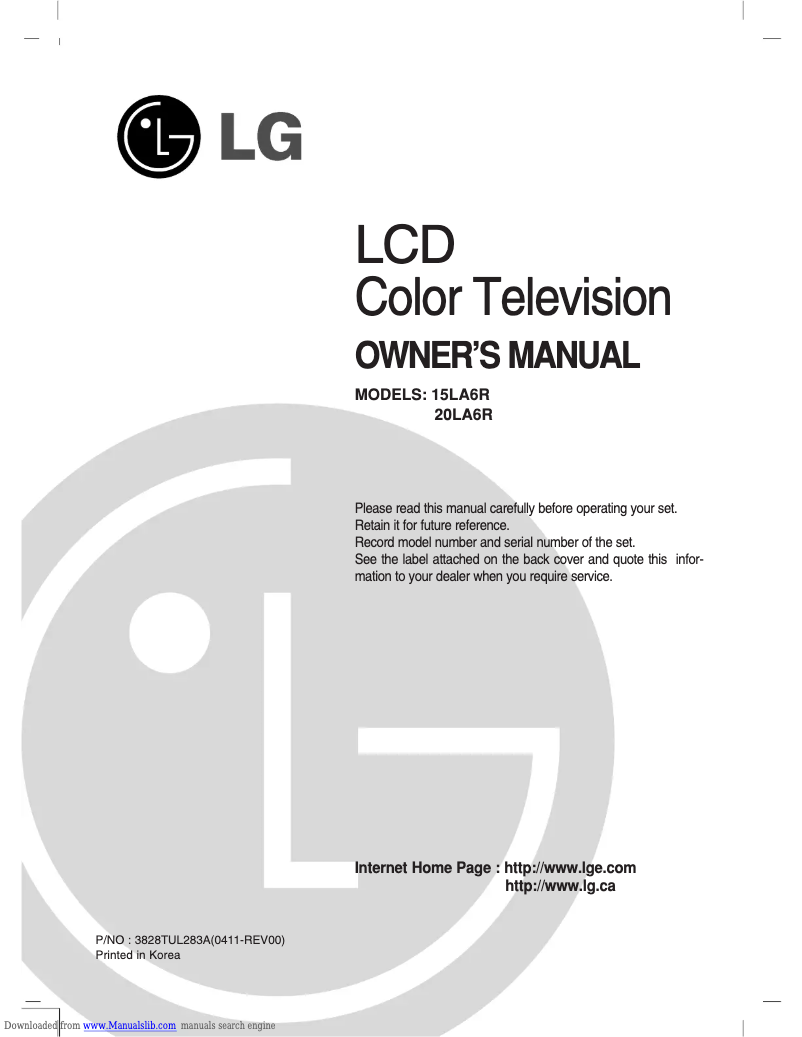 Page n°1 - Manuel utilisateur LG 15LA6R