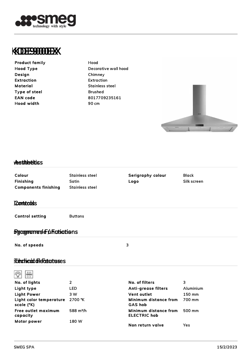 Page 1 de la notice Brochure Smeg KDE900EX