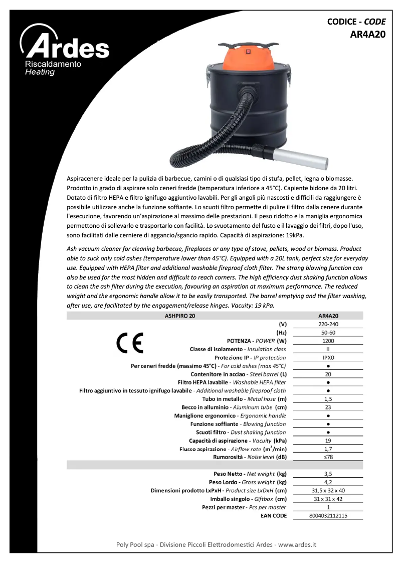 Page n°1 - Fiche technique Ardes AR4A20