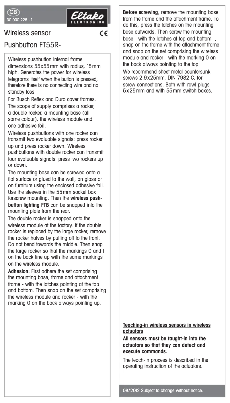 Page 1 de la notice Manuel utilisateur Eltako FT55R