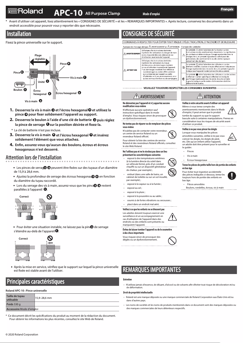Page n°1 - Manuel utilisateur Roland APC-10