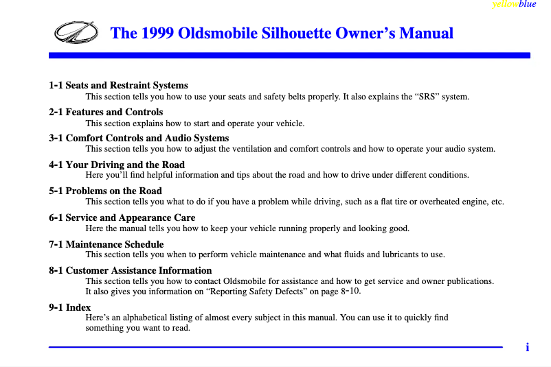 Página 1 del manual Manual de usuario Oldsmobile Bravada (1999)