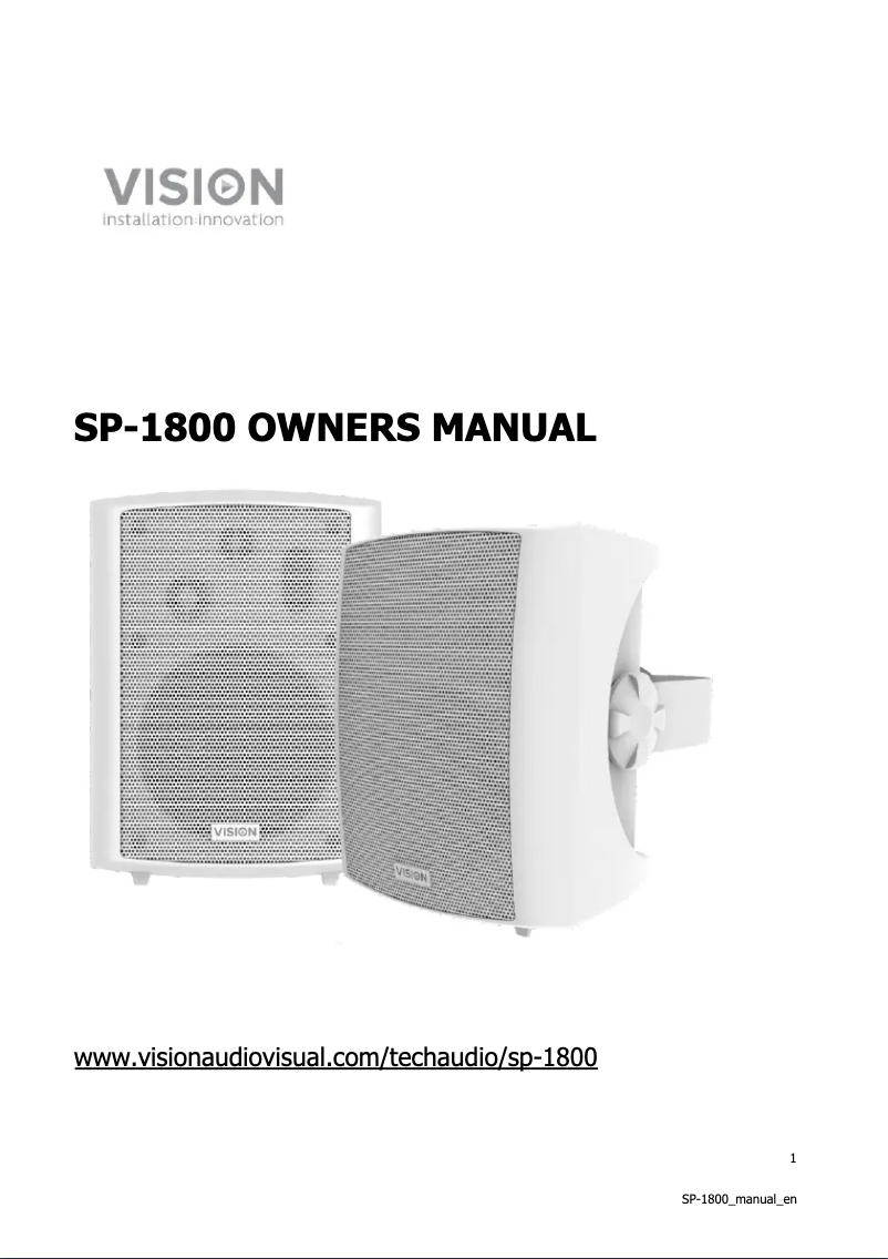 Page n°1 - Manuel utilisateur Vision SP-1800