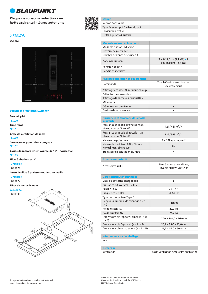 Página 1 del manual Ficha técnica Blaupunkt 5IX60290