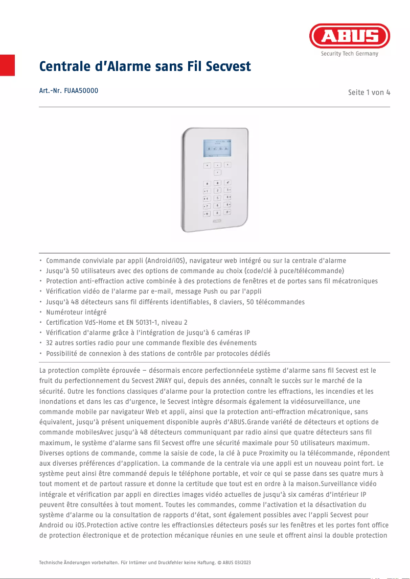 Image de la première page du manuel de l'appareil FUAA50000