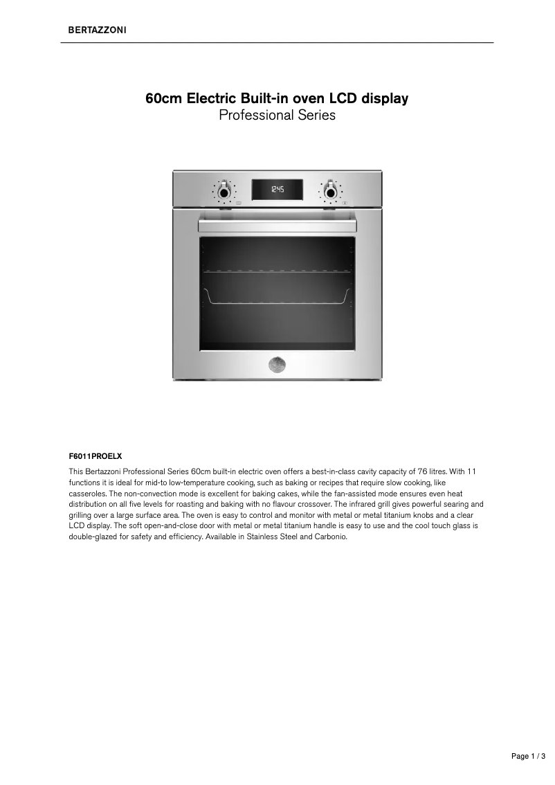 Page n°1 - Fiche technique Bertazzoni F6011PROELX