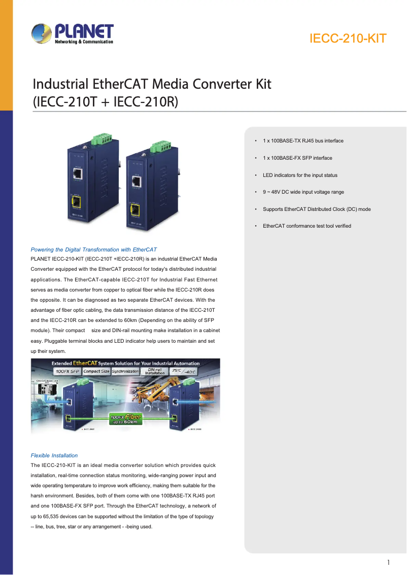 Page 1 de la notice Fiche technique Planet IECC-210-KIT