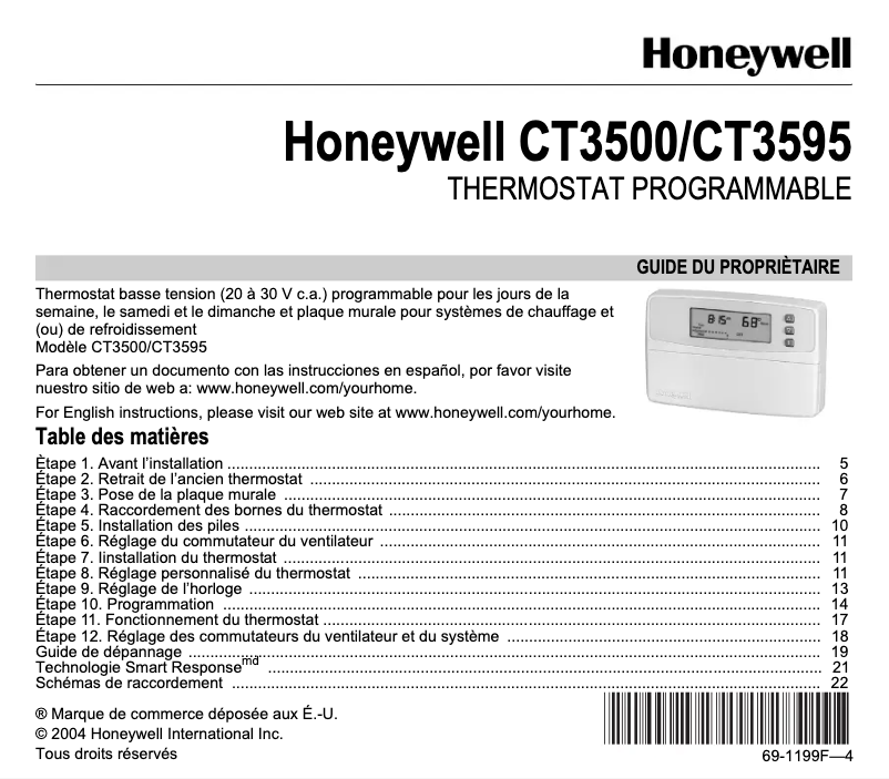 Page n°1 - Manuel utilisateur Honeywell CT3500