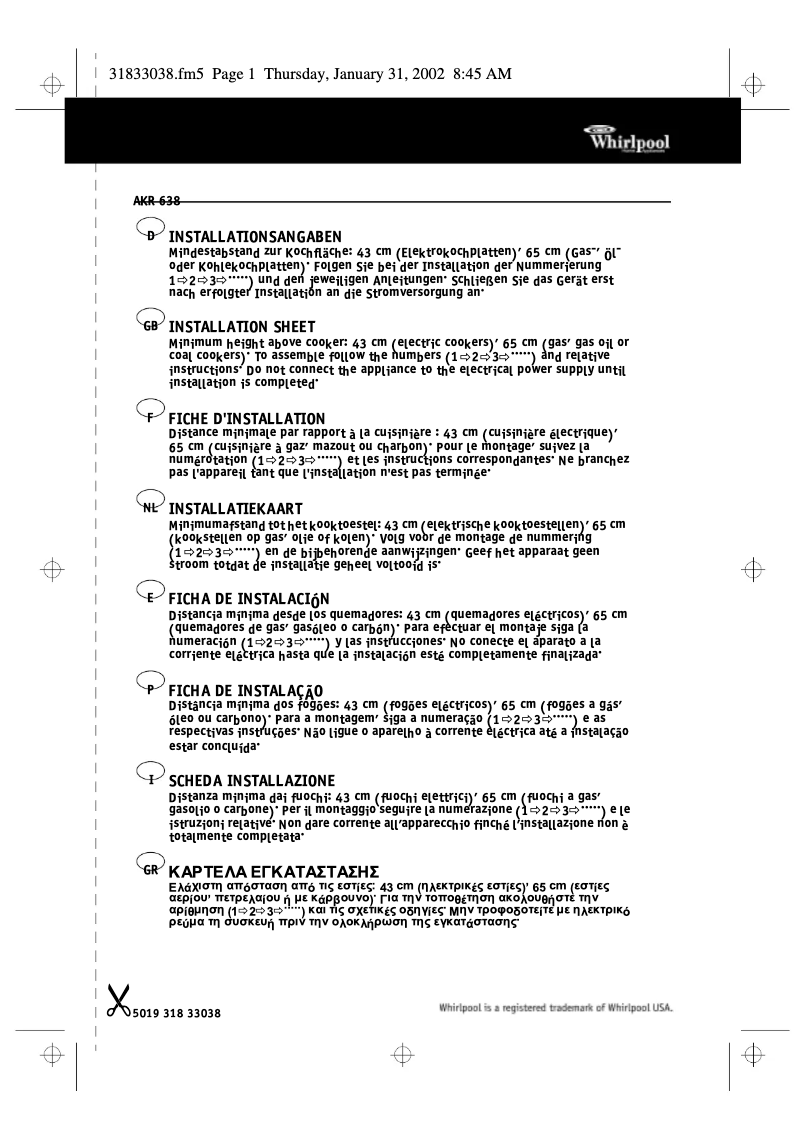 Página 1 del manual Manual de usuario Whirlpool AKR638IX