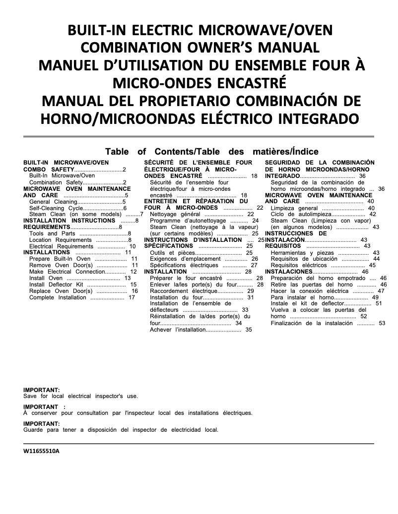 Page 1 de la notice Manuel utilisateur Whirlpool WOEC3030LS