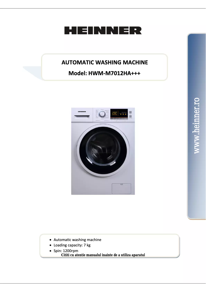 Página 1 del manual Manual de usuario Heinner HWM-M7012HA