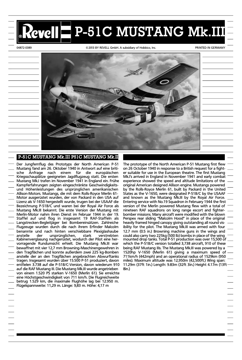 Page 1 de la notice Manuel utilisateur Revell P-51C Mustang Mk.III