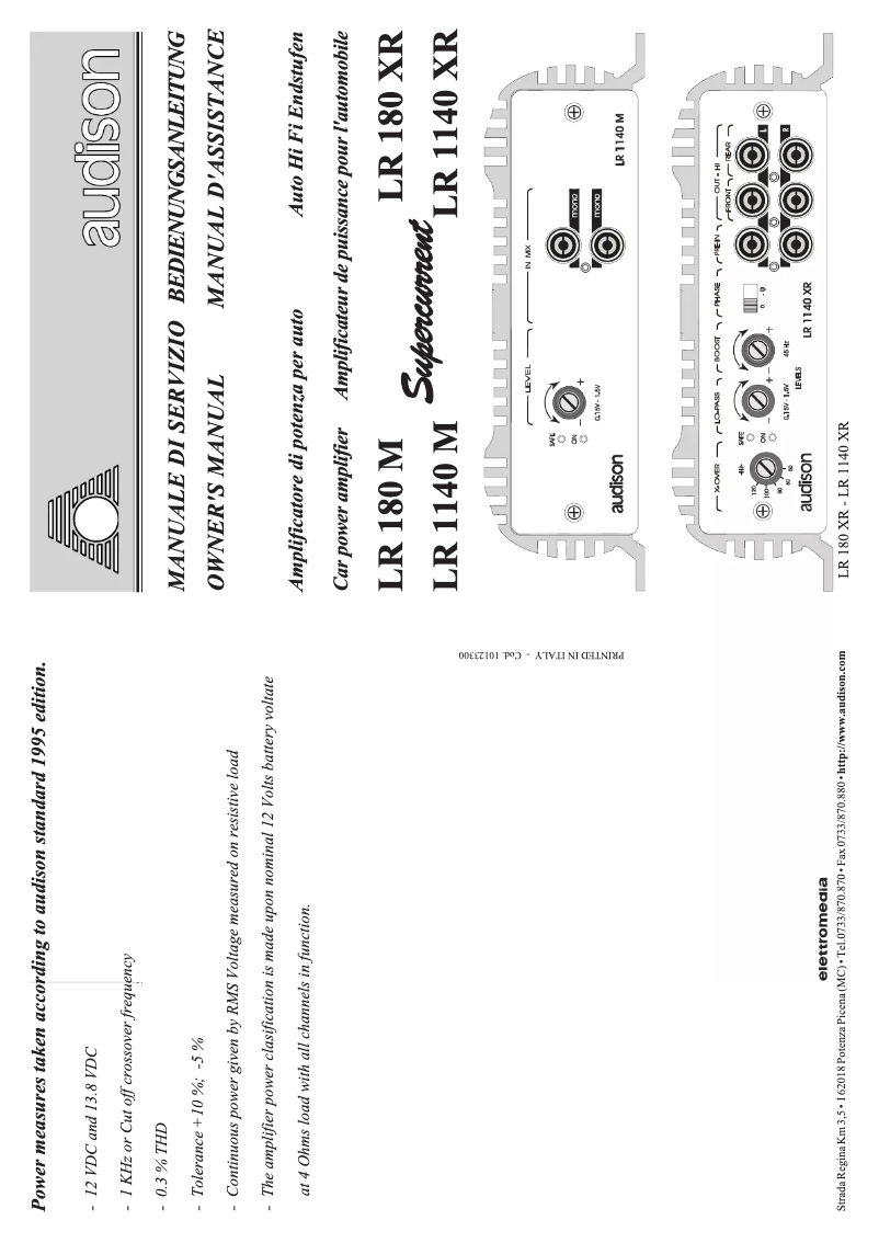 Page n°1 - Manuel utilisateur Audison LR 180 XR