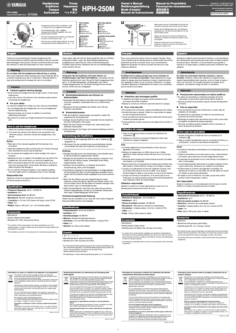 Image de la première page du manuel de l'appareil HPH-250M