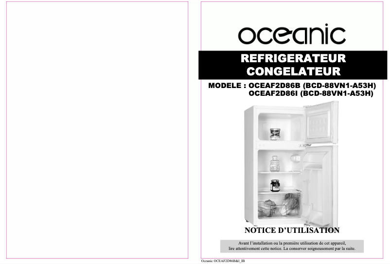 Page 1 de la notice Manuel utilisateur Oceanic OCEAF2D86I