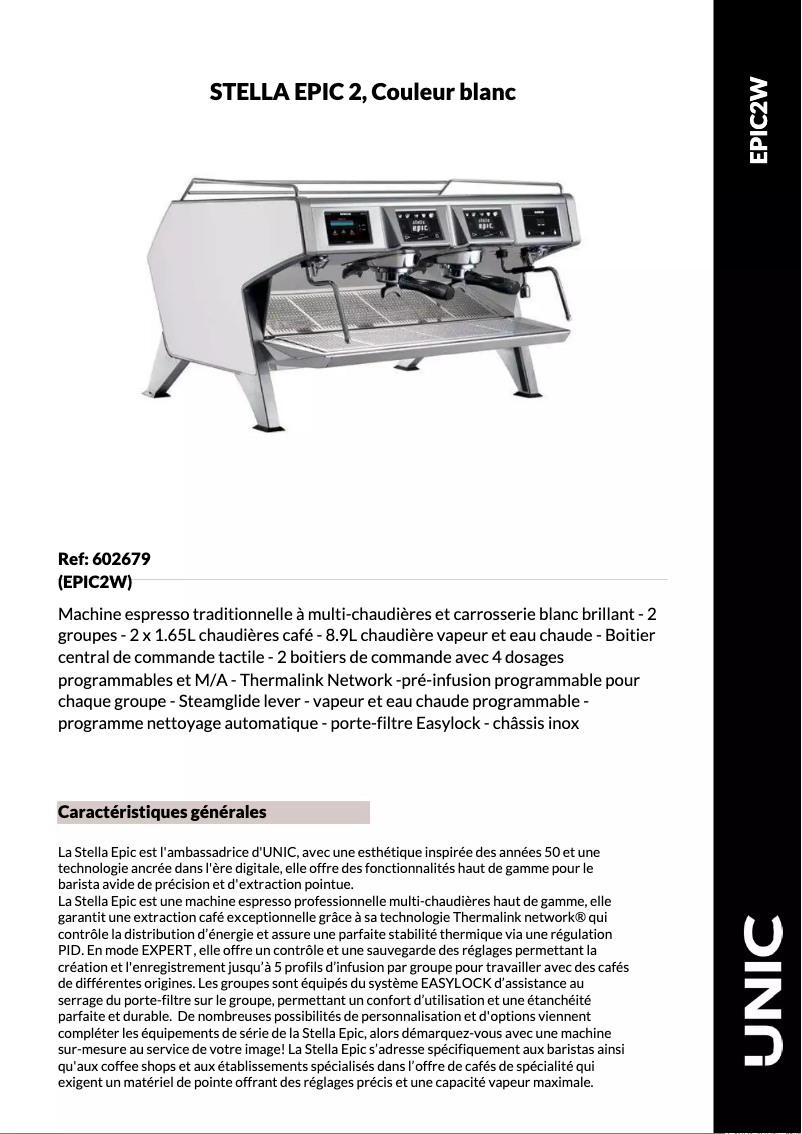 Page n°1 - Fiche technique UNIC STELLA EPIC 2
