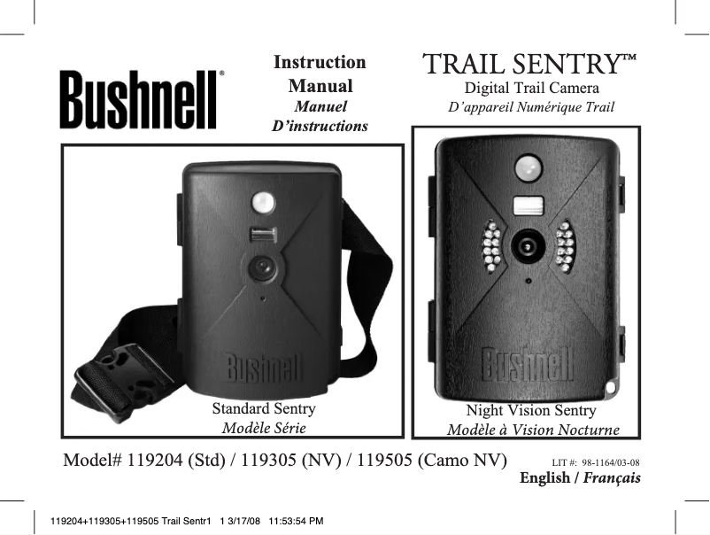 Page 1 de la notice Manuel utilisateur Bushnell Trail Sentry 119204