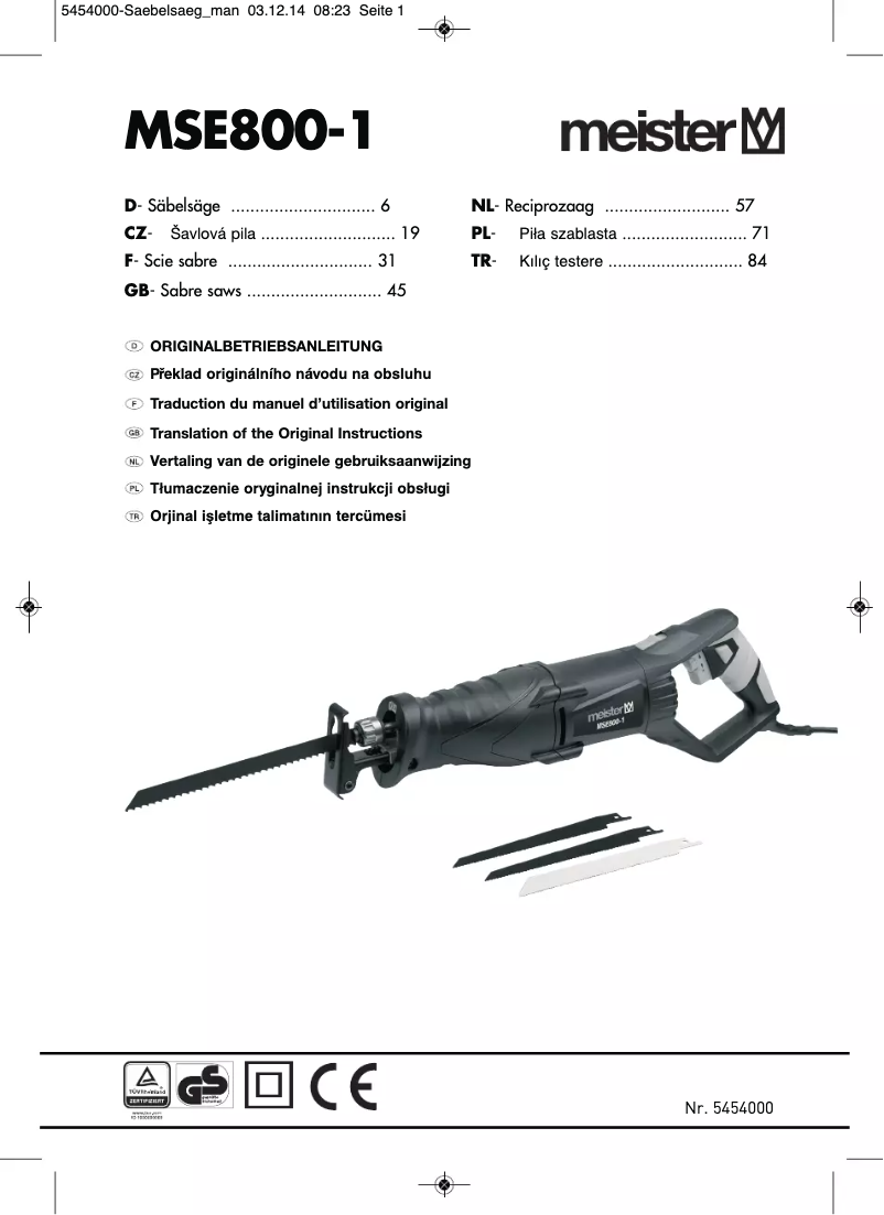 Image de la première page du manuel de l'appareil MSE800-1