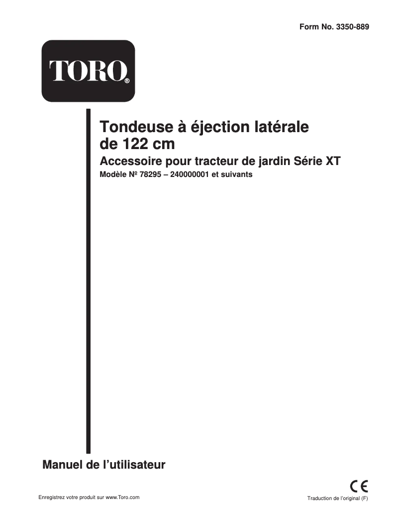 Page n°1 - Manuel utilisateur Toro 8295