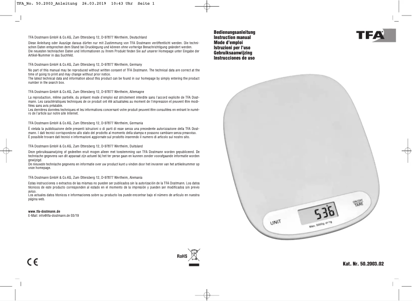Page 1 de la notice Manuel utilisateur TFA 50.2003.02