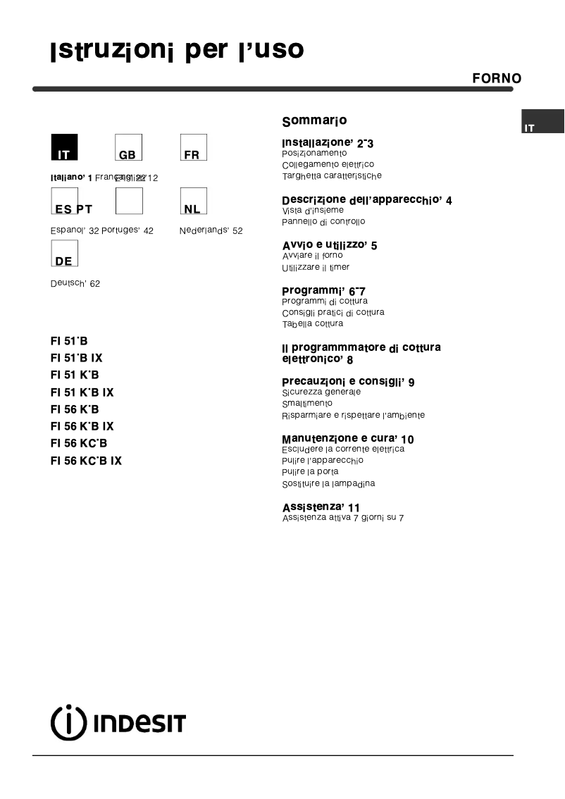 Page 1 de la notice Manuel utilisateur Indesit FI 56 K.B