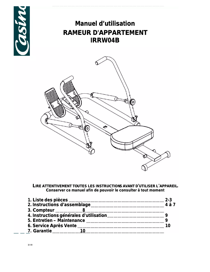 Page 1 de la notice Manuel utilisateur Casino IRRW04B