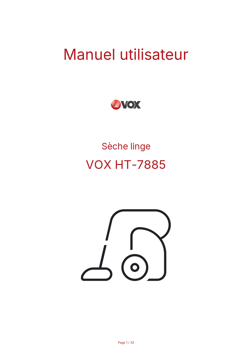 Page n°1 - Manuel utilisateur VOX HT-7885