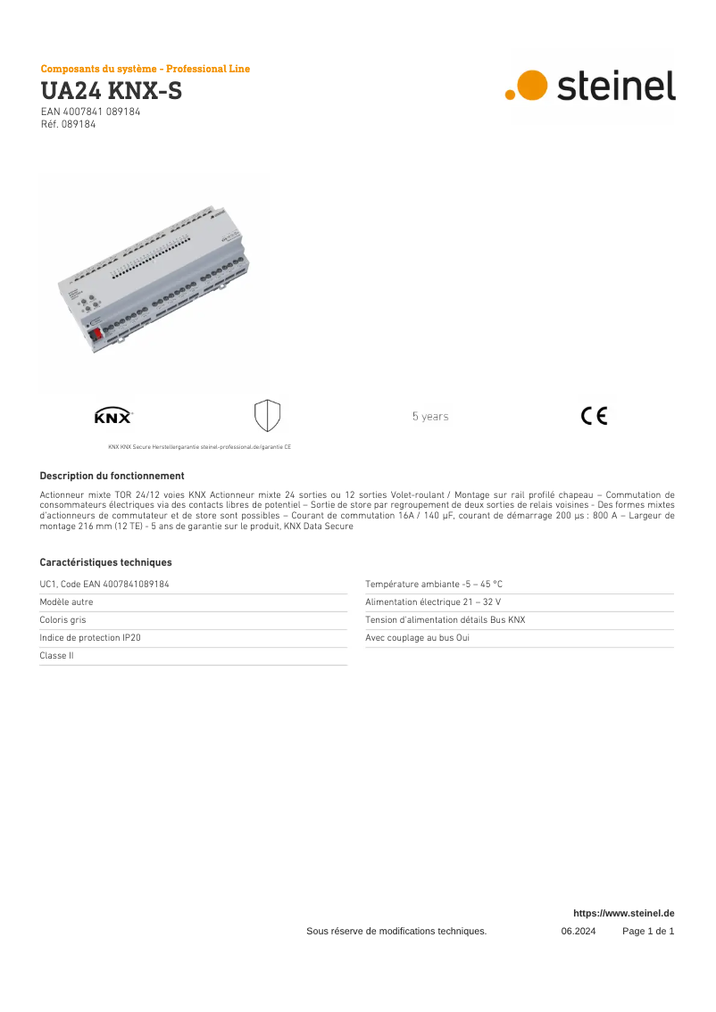 Image de la première page du manuel de l'appareil UA24 KNX