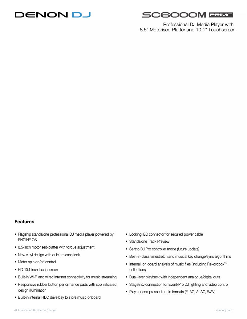 Page n°1 - Fiche technique Denon DJ SC6000M Prime