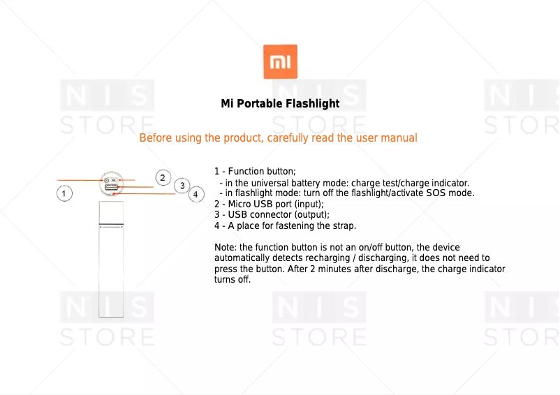 Page 1 de la notice Manuel utilisateur Xiaomi Mi Portable Flashlight